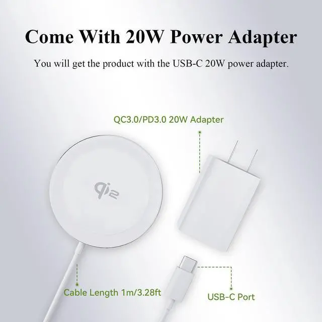 Alt view image 3 of 7 - Minthouz Qi2 Certified 15W Wireless Charger, Magnetic Charging Pad for iPhone 16/15/14/13/12 Series, Airpods 2/3/Pro and More Qi-Enabled Devices, with 20W Power Adapter