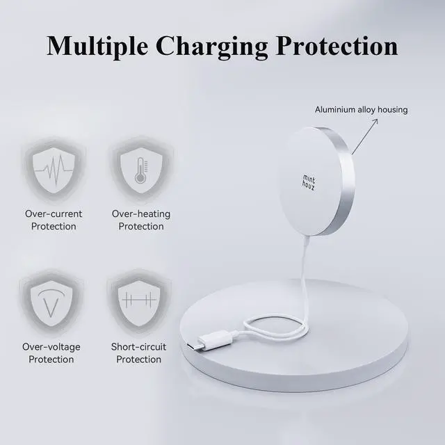 Alt view image 6 of 7 - Minthouz Qi2 Certified 15W Wireless Charger, Magnetic Charging Pad for iPhone 16/15/14/13/12 Series, Airpods 2/3/Pro and More Qi-Enabled Devices, with 20W Power Adapter