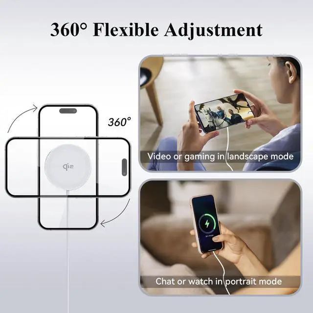 Alt view image 4 of 7 - Minthouz Qi2 Certified 15W Wireless Charger, Magnetic Charging Pad for iPhone 16/15/14/13/12 Series, Airpods 2/3/Pro and More Qi-Enabled Devices, with 20W Power Adapter