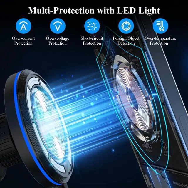 Alt view image 5 of 7 - Minthouz Magnetic Wireless Car Charger, Magnetic Phone Holder for Car, with Max. 15W Fast Charging, Compatible with iPhone 16/15/14/13/12 Series and Other Qi-Certified Phones with a MagSafe Case