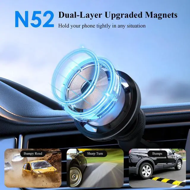 Alt view image 4 of 7 - Minthouz Magnetic Wireless Car Charger, Magnetic Phone Holder for Car, with Max. 15W Fast Charging, Compatible with iPhone 16/15/14/13/12 Series and Other Qi-Certified Phones with a MagSafe Case