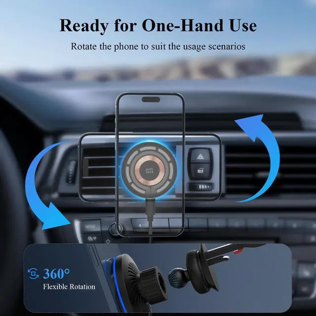 Alt view image 7 of 7 - Minthouz Magnetic Wireless Car Charger, Magnetic Phone Holder for Car, with Max. 15W Fast Charging, Compatible with iPhone 16/15/14/13/12 Series and Other Qi-Certified Phones with a MagSafe Case