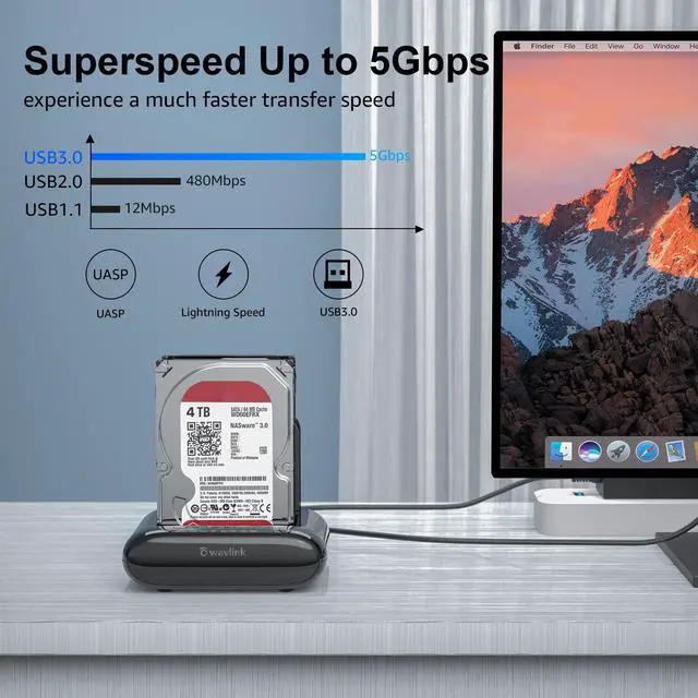 Alt view image 4 of 7 - Wavlink Dual Bay External Hard Drive Docking Station, USB 3.0 to SATA I/II/III  for 2.5 or 3.5in HDD, SSD with Offline Clone Function, supports UASP SATA 5Gbps[ 2x16TB Support]