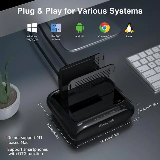 Alt view image 7 of 7 - Wavlink Dual Bay External Hard Drive Docking Station, USB 3.0 to SATA I/II/III  for 2.5 or 3.5in HDD, SSD with Offline Clone Function, supports UASP SATA 5Gbps[ 2x16TB Support]
