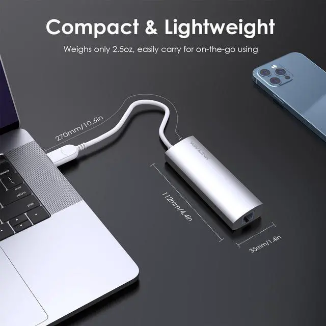 Alt view image 6 of 7 - USB 3.0 3 Ports Hub with Gigabit Ethernet Adapter, Unibody Aluminum Alloy Body Slim and Sandblasted Surface Supports for Windows Mac OS