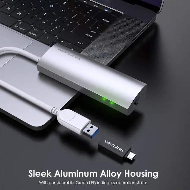 Alt view image 7 of 7 - USB 3.0 3 Ports Hub with Gigabit Ethernet Adapter, Unibody Aluminum Alloy Body Slim and Sandblasted Surface Supports for Windows Mac OS