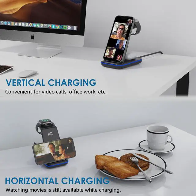 Alt view image 7 of 7 - Minthouz Wireless Charger,3 in 1 Fast Wireless Charging Station with 20W Adapter for Multiple Devices Apple Watch, AirPods, Compatible with iPhone 16/15/14/13/12/11 Series, Samsung