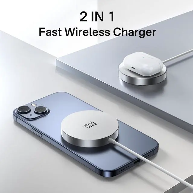 Alt view image 2 of 7 - Minthouz Qi2 Certified 15W Wireless Charger, Magnetic Charging Pad for iPhone 16/15/14/13/12 Series, Airpods 2/3/Pro and More Qi-Enabled Devices