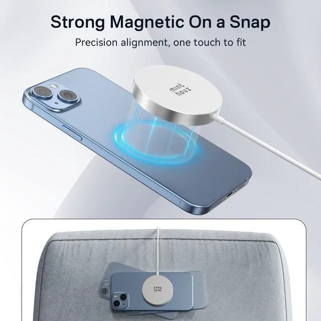 Alt view image 4 of 7 - Minthouz Qi2 Certified 15W Wireless Charger, Magnetic Charging Pad for iPhone 16/15/14/13/12 Series, Airpods 2/3/Pro and More Qi-Enabled Devices