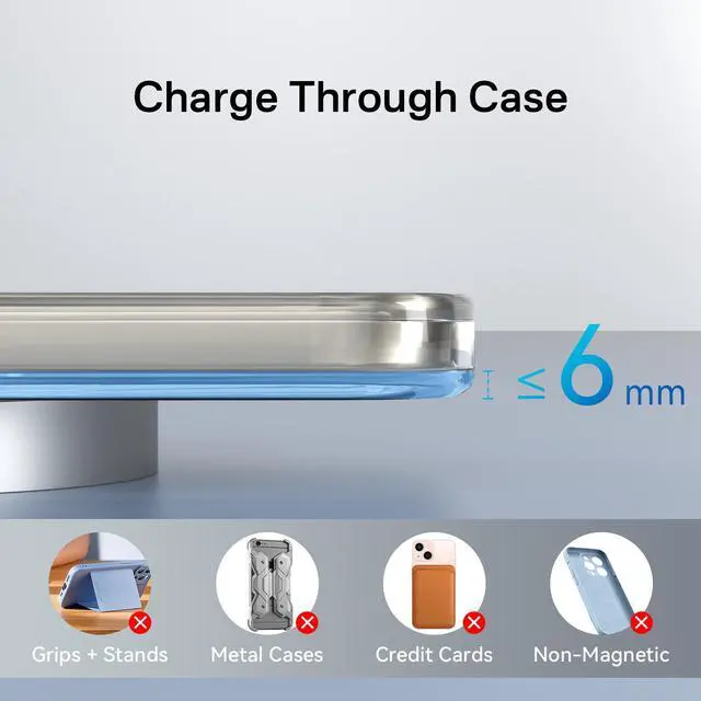 Alt view image 6 of 7 - Minthouz Qi2 Certified 15W Wireless Charger, Magnetic Charging Pad for iPhone 16/15/14/13/12 Series, Airpods 2/3/Pro and More Qi-Enabled Devices