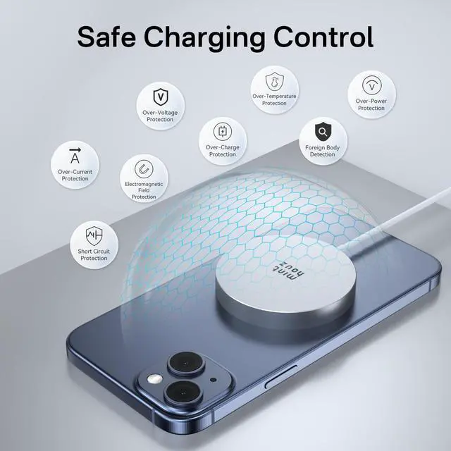 Alt view image 7 of 7 - Minthouz Qi2 Certified 15W Wireless Charger, Magnetic Charging Pad for iPhone 16/15/14/13/12 Series, Airpods 2/3/Pro and More Qi-Enabled Devices