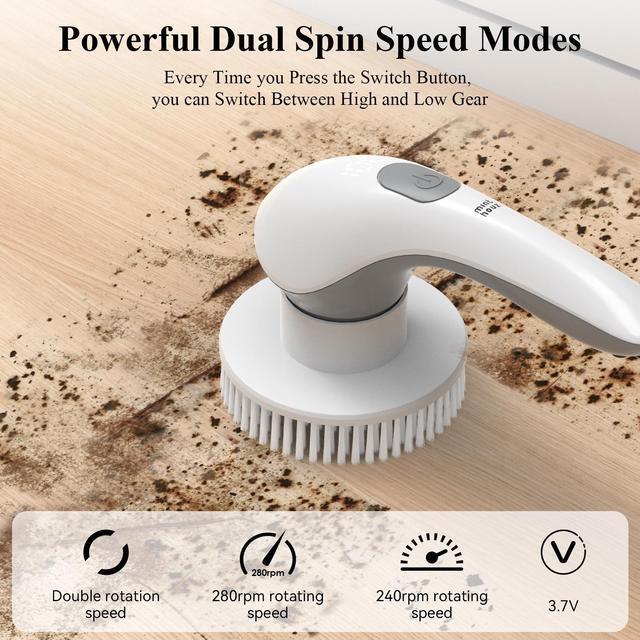 Alt view image 2 of 6 - Minthouz Electric Spin Scrubber, Cordless Electric Cleaning Brush with 6 Replaceable Brush Heads & 2 Adjustable Speeds, IP67 Waterproof Shower Scrubber, for Tub Tile Floor Kitchen Bathroom