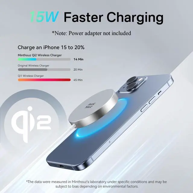 Alt view image 3 of 7 - Minthouz Qi2 Certified 15W Wireless Charger, Magnetic Charging Pad for iPhone 16/15/14/13/12 Series, Airpods 2/3/Pro and More Qi-Enabled Devices