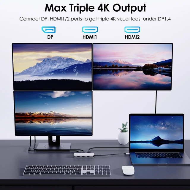 Alt view image 5 of 7 - USB C Docking Station, Docking Station Quad Monitors with Dual HDMI,DP,VGA,3* USB-A2.0 for Wireless Device,Compatible with Lenovo, HP, Dell, Windows System Computer