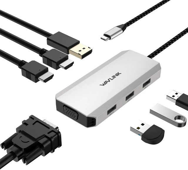 Alt view image 2 of 7 - USB C Docking Station, Docking Station Quad Monitors with Dual HDMI,DP,VGA,3* USB-A2.0 for Wireless Device,Compatible with Lenovo, HP, Dell, Windows System Computer