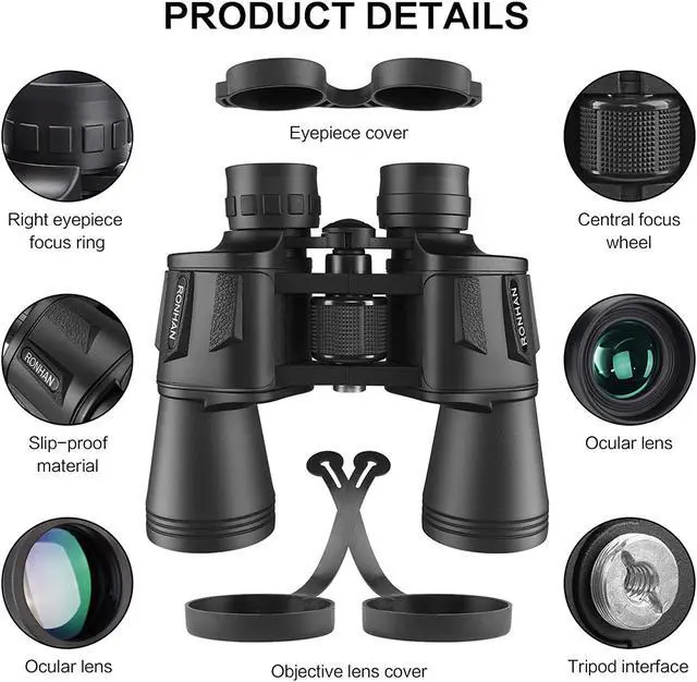 Alt view image 4 of 6 - 20x50 Binoculars for Adults High Powered, Military Compact HD Professional/Daily Waterproof Binoculars Telescope for Bird Watching Travel Hunting Football Games Stargazing with Carrying Case and Strap