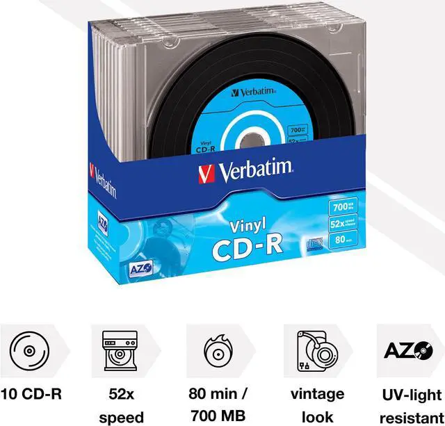 Alt view image 4 of 6 - Verbatim 52X CD-R AZO Data 700MB 10-Pack Slim Jewel Case Box