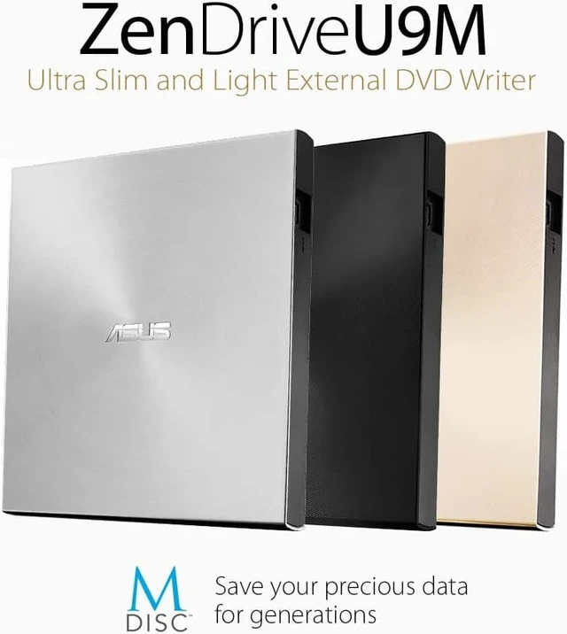 Alt view image 2 of 4 - ASUS ZenDrive U9M Silver - USB 2.0/USB-C Slim External DVD Burner Optical Disc 8x Speed Re-Writer Drive with M-Disc Support, USB 2.0 Type-A/Type-C Compatibility, Mac/Windows OS Compatible