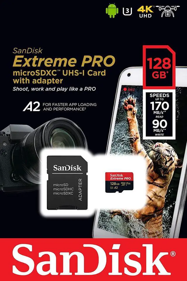 Alt view image 5 of 9 - SanDisk Extreme Pro SDXC UHS-I U3 A2 V30 128GB + Adapter, SDSQXCY-128G-GN6MA