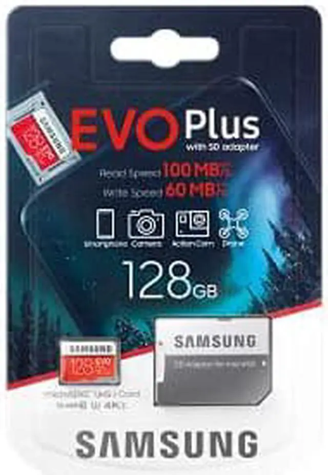 Alt view image 5 of 7 - Samsung MB-MC128HA/APC DCM 128GB 8pin microSDXC r100MB/s w60MB/s C10 U3 UHS-I Samsung EVO Plus microSDXC Memory Card w/ Adapter