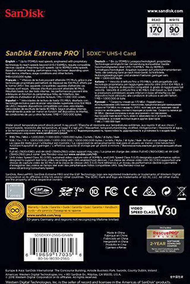 Alt view image 11 of 14 - SanDisk - SDSDXXY-256G-ANCIN - SanDisk Extreme PRO 256 GB Class 10/UHS-I (U3) SDXC - 170 MB/s Read - 90 MB/s Write -