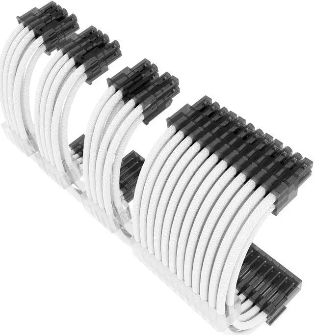 Main image of Hipesen Sleeved Cables PSU Extension Kit(White Cable with Transparent Connectors) 16AWG 30cm ATX 24-pin,CPU4+4-pin,PCI-E 6+2-pin * 2 for ATX Power Supply Cable with Cable Comb