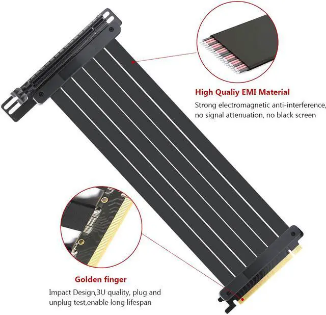 Alt view image 3 of 7 - Hipesen High Speed PCI Express Riser Card PCI-E 3.0 x 16 Riser Card Extender Ribbon Flexible Extension Cable 90 Degree for Computer Graphic Cards (20CM)