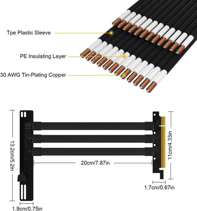 Alt view image 4 of 6 - Hipesen High Speed PCI Express Riser Card Bracket PCI-E 4.0 x 16 Riser Card Extender Ribbon Flexible Extension Cable 90 Degree for Computer Graphic Cards (30CM)