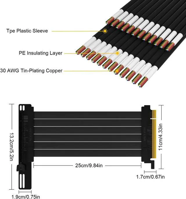 Alt view image 3 of 7 - Hipesen High Speed PCI Express Riser Card Bracket PCI-E 3.0 x 16 Riser Card Extender Ribbon Flexible Extension Cable 90 Degree for Computer Graphic Cards (30CM)