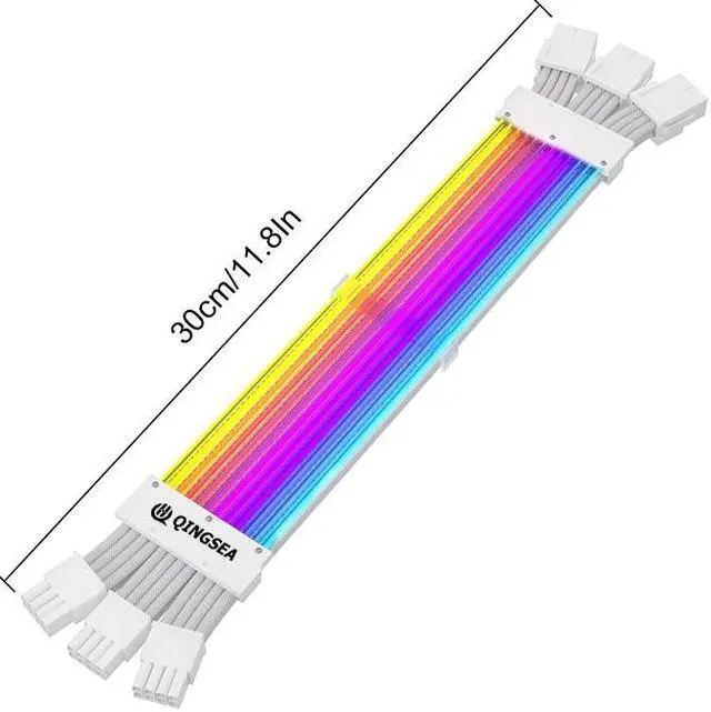 Alt view image 4 of 6 - Qinghai Electronics Addressable RGB PCIe 8Pin Power Extension Cable 18AWG White for Gaming Case - 11.8 Inch, Male to Female, Internal Power Cable