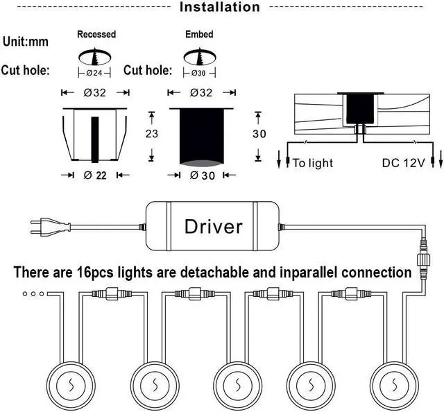 Alt view image 4 of 7 - Recessed LED Deck Light Kits with Protecting Shell f32mm,SMY In Ground Outdoor LED Landscape Lighting IP67 Waterproof,12V Low Voltage for Garden,Yard Steps,Stair,Patio,Floor,Kitchen Decoration