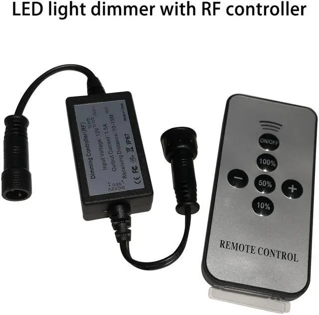 Alt view image 2 of 7 - LED Lights Dimmer, SMY Deck Lights Dimmer with RF Wireless Remote Controller in Waterproof IP67 for Led Lights Dimming with Black Extension Cable DC Male and Female Connectors