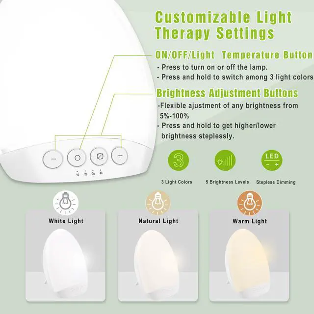 Alt view image 2 of 7 - Light Therapy Lamp, SMY Lighting Unique Design UV-Free 10000 Lux LED Therapy Light, Timer Function, Bright White/Natural/Warm Lights, Adjustable Brightness Levels, Memory Function for a Happy Life