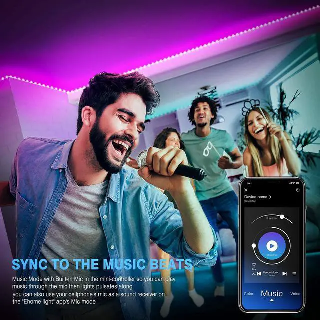 Alt view image 5 of 7 - USB Led Light Strips, SMY Lighting Color Changing LED Strip Light with Music Sync, Remote, Built-in Mic, Bluetooth App Control, RGB LED Lights for Bedroom, Party, Kitchen, TV, Home Decor(9.85Ft Music)
