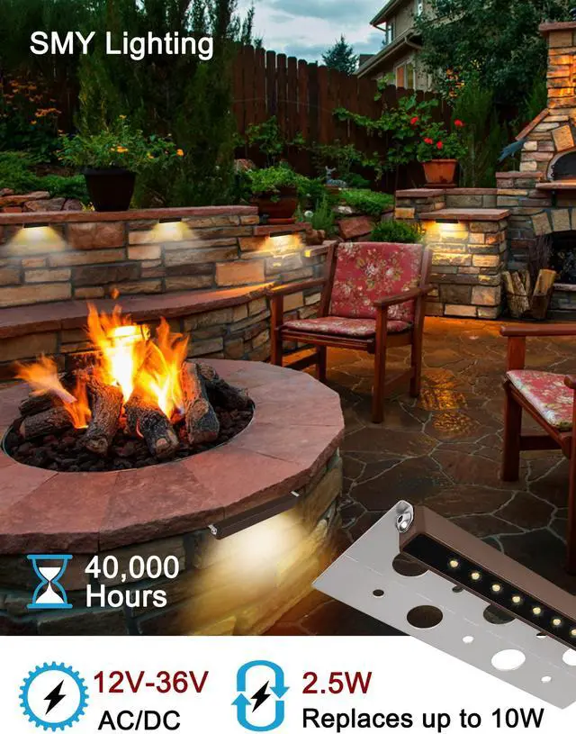 Alt view image 3 of 7 - SMY Lighting 4Pack 7 Inch 2.5W LED Hardscape Lighting Retaining Wall Lights, IP68 Waterproof 12V-36V Low Voltage AC/DC Soft White 2700K Hardscape Paver Light Outdoor Step Lights 40,000 Hours Lifespan