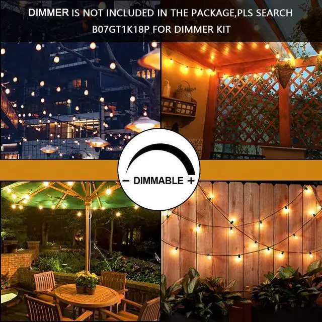 Alt view image 4 of 7 - SMY Lighting Outdoor String Lights 1 Pack of 50ft, 15 xE26 Outlets, 15 S14 Shatterproof Bulbs, 1 Watt Dimmable 2700K Warm White, IP65 Water Resistant, Commercial Grade Garden Light
