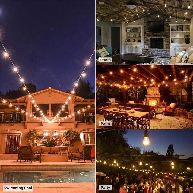 Alt view image 5 of 7 - SMY Lighting Outdoor String Lights 1 Pack of 50ft, 15 xE26 Outlets, 15 S14 Shatterproof Bulbs, 1 Watt Dimmable 2700K Warm White, IP65 Water Resistant, Commercial Grade Garden Light