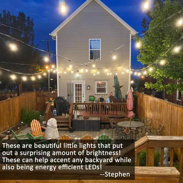 Alt view image 7 of 7 - SMY Lighting Outdoor String Lights 1 Pack of 50ft, 15 xE26 Outlets, 15 S14 Shatterproof Bulbs, 1 Watt Dimmable 2700K Warm White, IP65 Water Resistant, Commercial Grade Garden Light