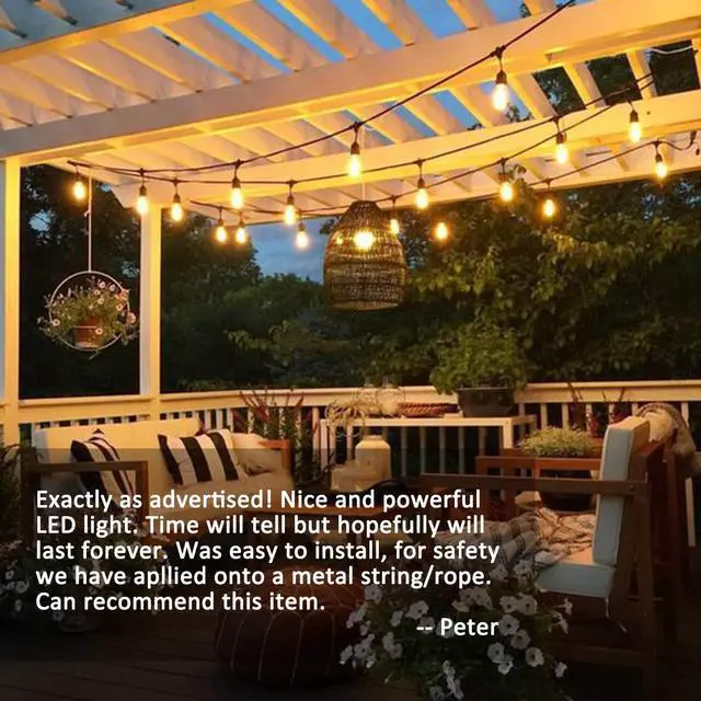 Alt view image 6 of 7 - SMY Lighting Outdoor String Lights 1 Pack of 50ft, 15 xE26 Outlets, 15 S14 Shatterproof Bulbs, 1 Watt Dimmable 2700K Warm White, IP65 Water Resistant, Commercial Grade Garden Light