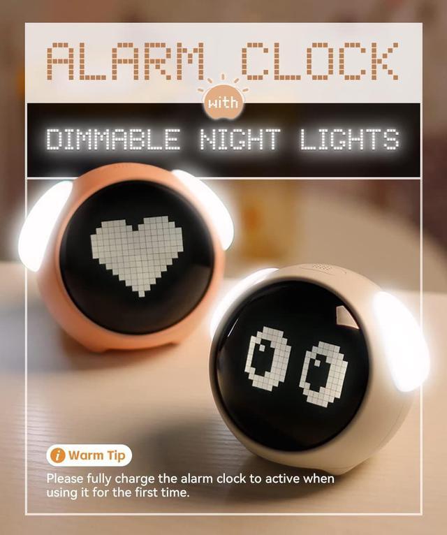 Alt view image 2 of 6 - SMY Kids Alarm Clock, Dual Alarm Setting, Adjustable Brightness Night Light, Voice-Activated,Temperature Detection, Wake-up Alarm Clock, Toy and Gift for Toddler, Children, Students, Boys&Girls Pink