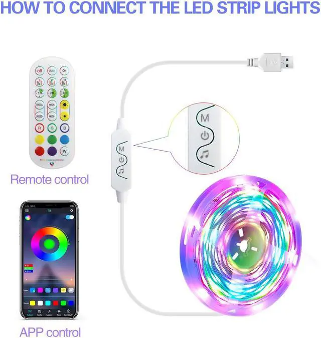 Alt view image 2 of 7 - USB Led Light Strips, SMY Lighting Color Changing Strip Light with Music Sync, Remote, Built-in Mic, Bluetooth App Control, RGB LED Lights for Bedroom, Party, Kitchen, TV, Home Decor( 6.56Ft Music)