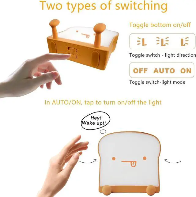 Alt view image 4 of 7 - Cute Nightlight Toast LED Nightlight Rechargeable and Timer Portable Bedroom Bedside Lamp A Gift for Girls, Boys, Kids, Women