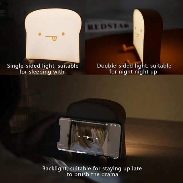 Alt view image 2 of 7 - Cute Nightlight Toast LED Nightlight Rechargeable and Timer Portable Bedroom Bedside Lamp A Gift for Girls, Boys, Kids, Women
