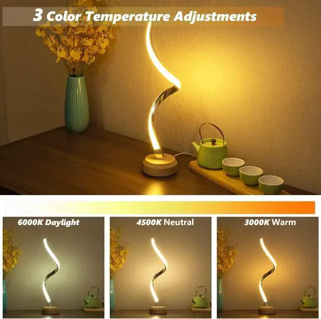 Alt view image 2 of 7 - Spiral Nightstand Lamps,Modern LED Bedside Table Lamp,Desk Lamp for Bedroom,Dimmable Night Table Reading Light with Color Changing,Metal Lighting for Bed Side Living room Indoor Home Decor Warm