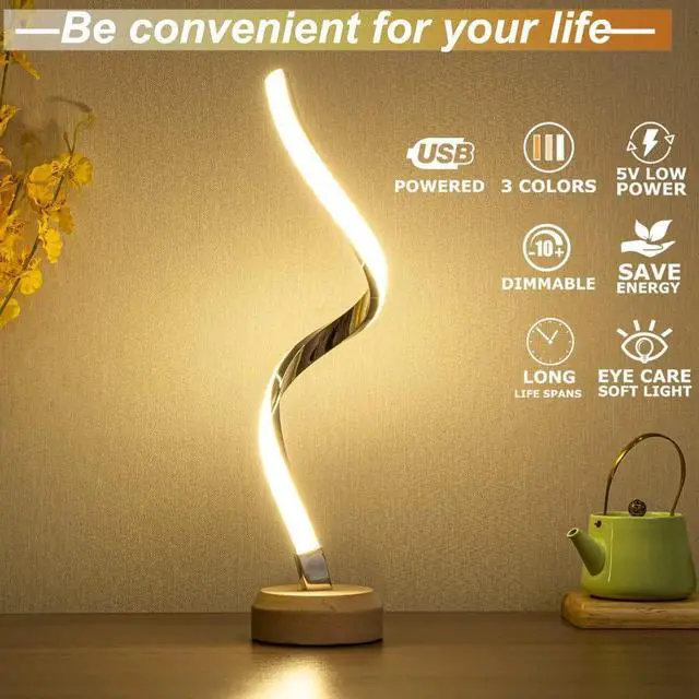 Alt view image 5 of 7 - Spiral Nightstand Lamps,Modern LED Bedside Table Lamp,Desk Lamp for Bedroom,Dimmable Night Table Reading Light with Color Changing,Metal Lighting for Bed Side Living room Indoor Home Decor Warm