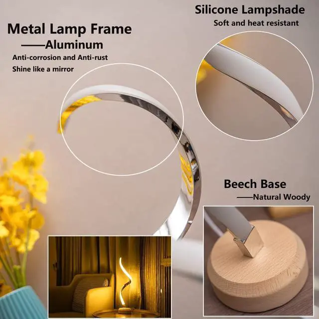 Alt view image 7 of 7 - Spiral Nightstand Lamps,Modern LED Bedside Table Lamp,Desk Lamp for Bedroom,Dimmable Night Table Reading Light with Color Changing,Metal Lighting for Bed Side Living room Indoor Home Decor Warm