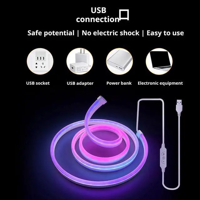 Alt view image 2 of 7 - SMY Lighting DC5V RGBIC Neon Lights with Bluetooth app with 24-key remote waterproof neon lights with RGB TV for  outdoor decorative lighting