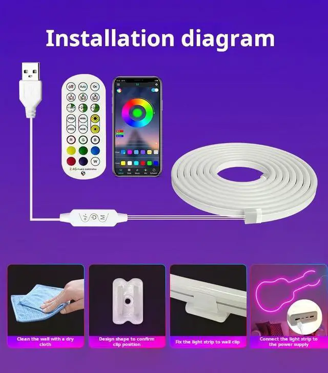 Alt view image 7 of 7 - SMY Lighting DC5V RGBIC Neon Lights with Bluetooth app with 24-key remote waterproof neon lights with RGB TV for  outdoor decorative lighting