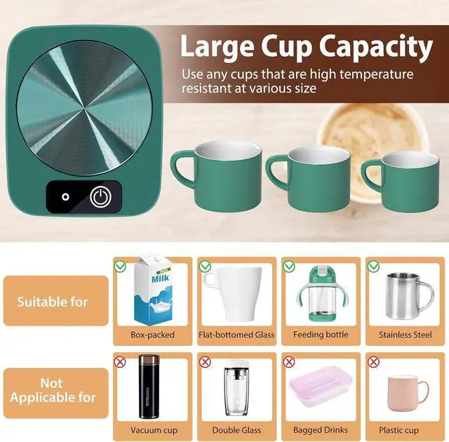 Alt view image 3 of 7 - Mug Warmer for Coffee, Electric Coffee Warmer for Desk with Automatic Constant Temperature, with Aluminum Metal Panel for Heating Coffee, Beverage, Milk, Tea and Hot Chocolate (No Cup)