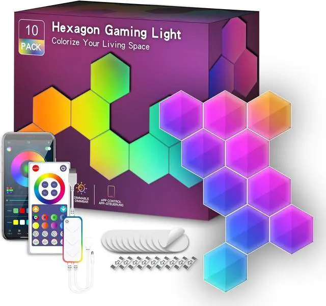 Alt view image 2 of 6 - Graffiti WIFI Hexagonal Quantum Lamp Bed Light Wall Light Esports Atmosphere Light Intelligent Honeycomb Light Colorful Pick up Light (10 Pack)